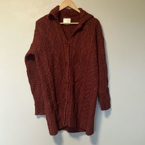 Kilronan Knitwear Wool Made in Ireland Cable Knit Sweater Cardigan in Burgundy